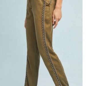 Anthropologie Olive Green Embroidered Joggers-Sz M
